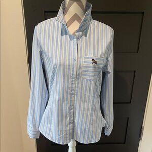 L.I.F.E Blue and White Striped Equestrian  Embroidered Button Down Shirt Size L